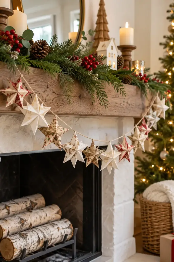 Folded paper star garland