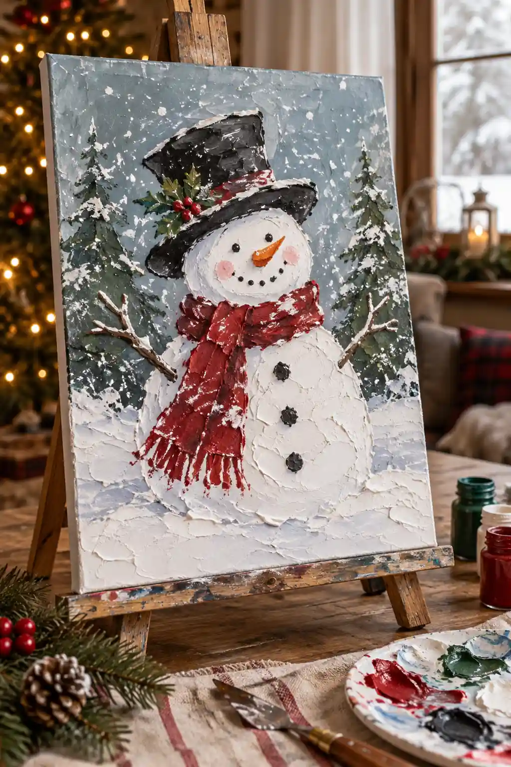 Palette Knife Snowman Christmas canvas ideas
