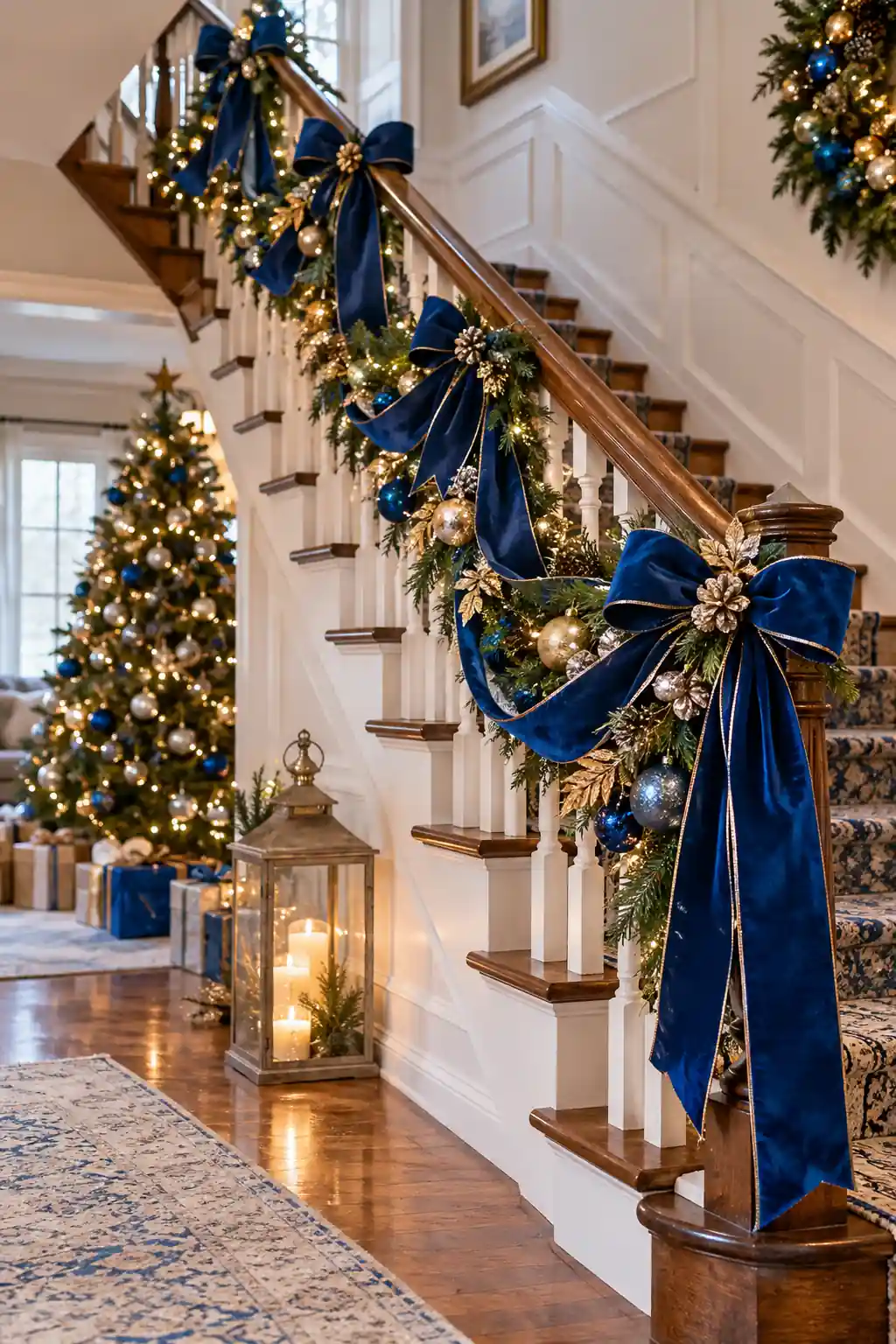 Sapphire Ribbon Staircase blue Christmas decoration ideas