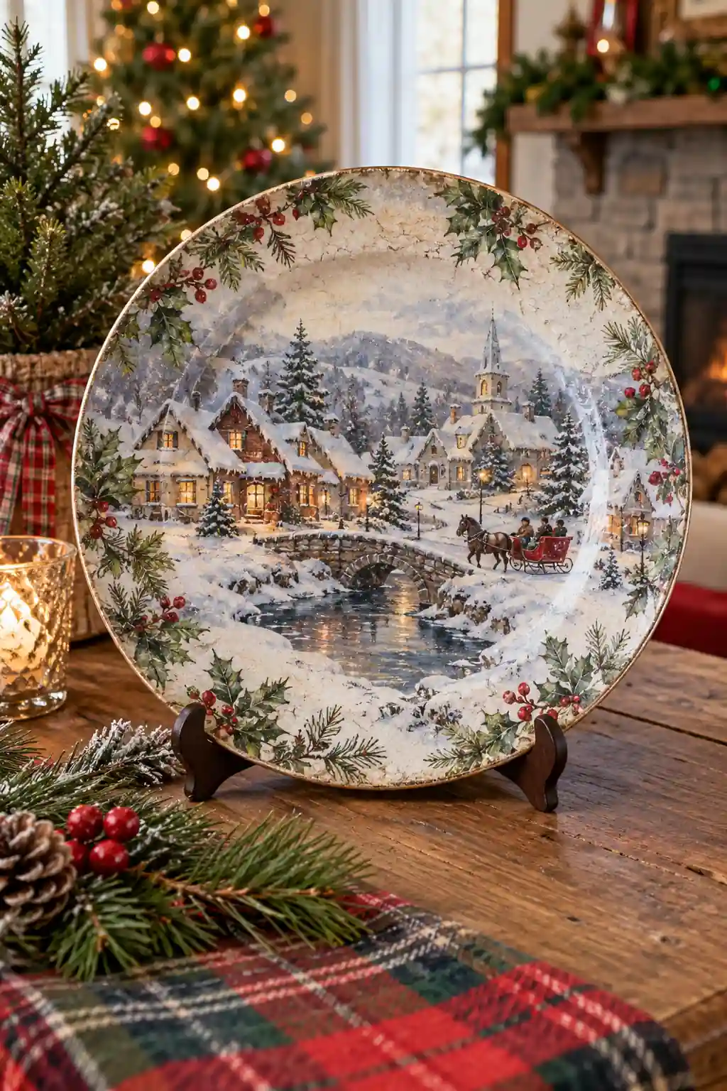 Snowy Village Plate decoupage Christmas ideas