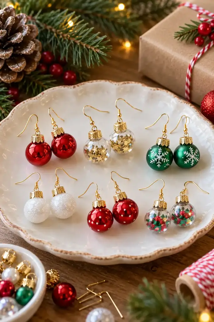 Tiny ornament bauble drop earrings