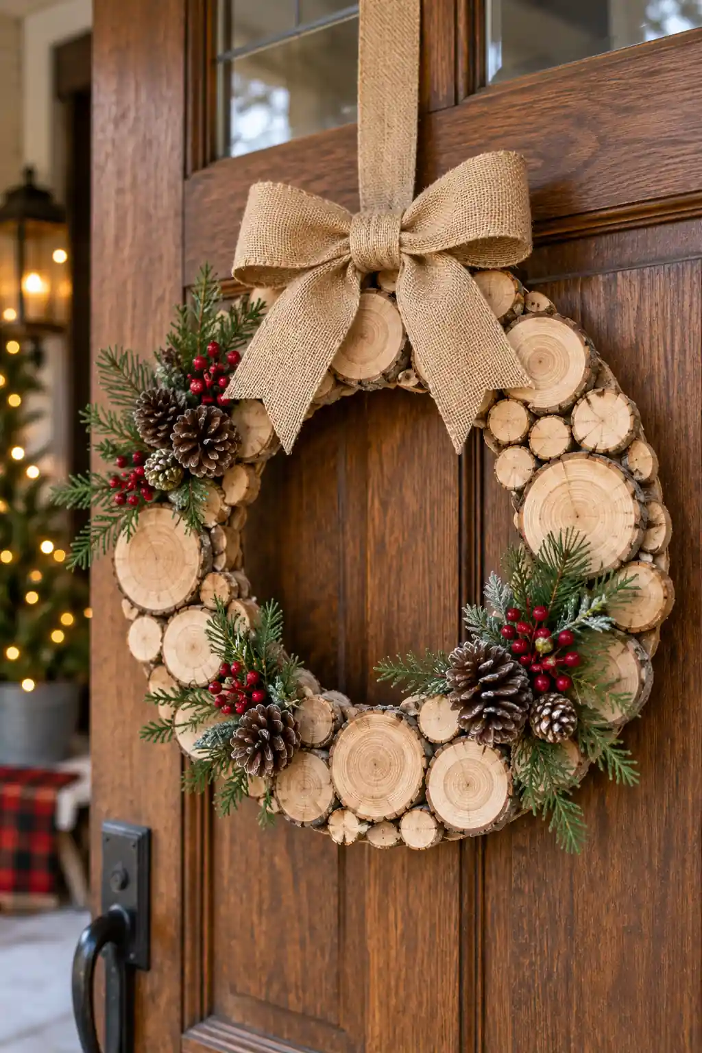 Wood Slice Wreath log Christmas decoration ideas
