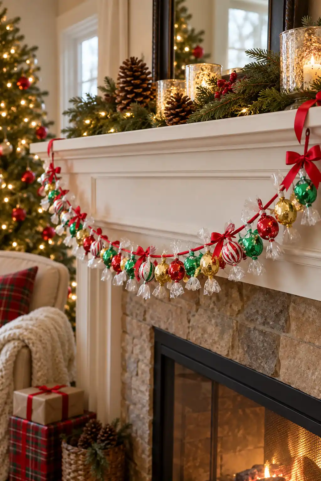 Wrapped Chocolate Garland Christmas candy decoration ideas