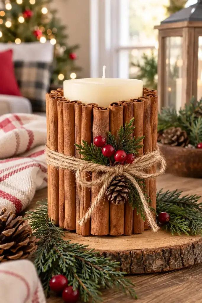 Cinnamon wrapped pillar candle