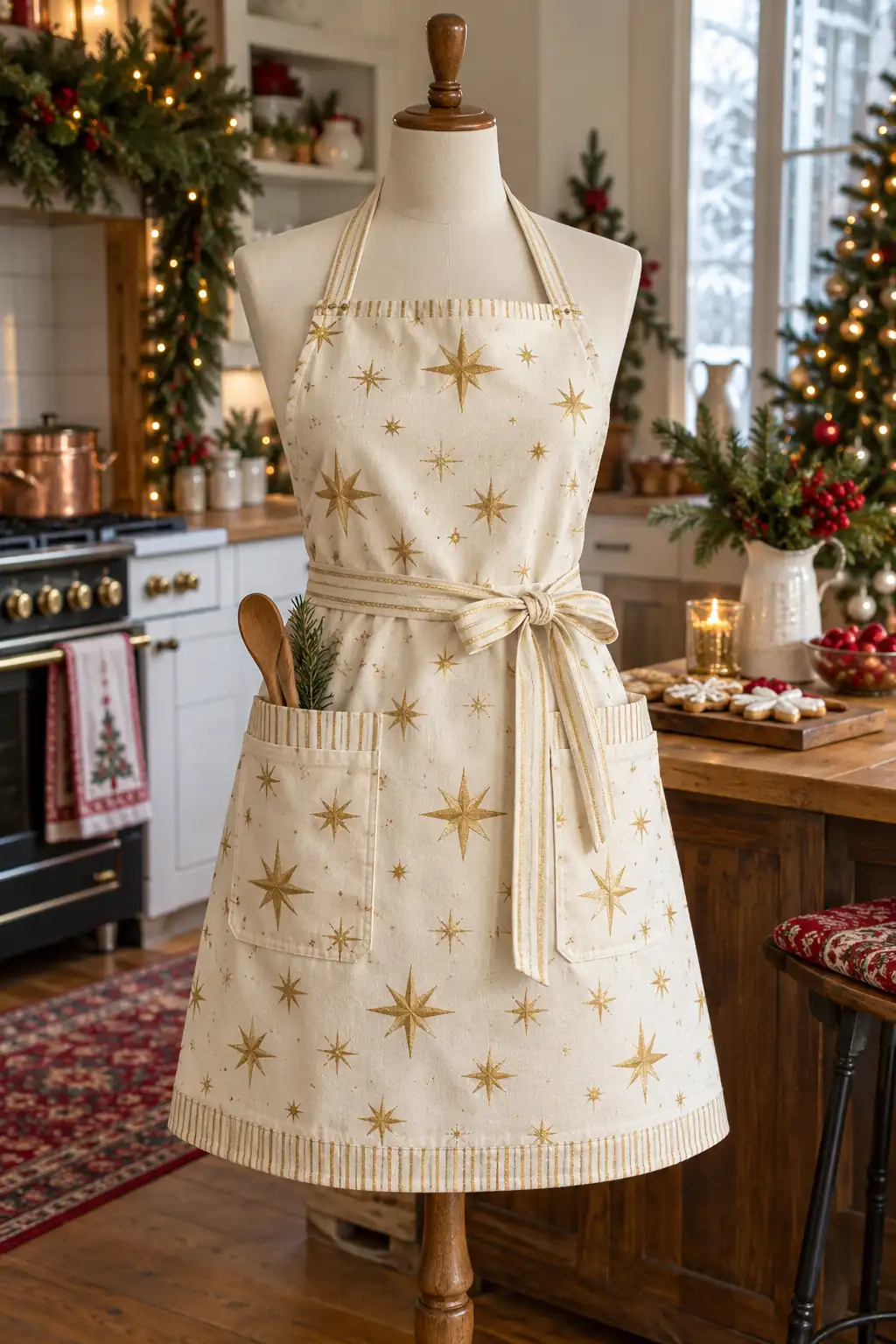 Cream and Gold Stars Christmas apron ideas