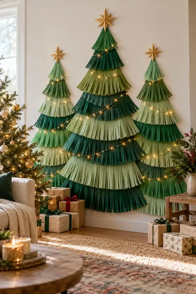 Crepe paper fringe tree wall