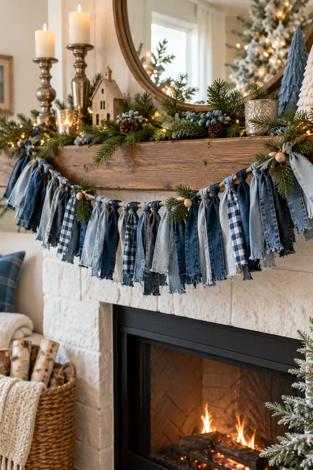 Denim Fabric Garland blue Christmas decoration ideas