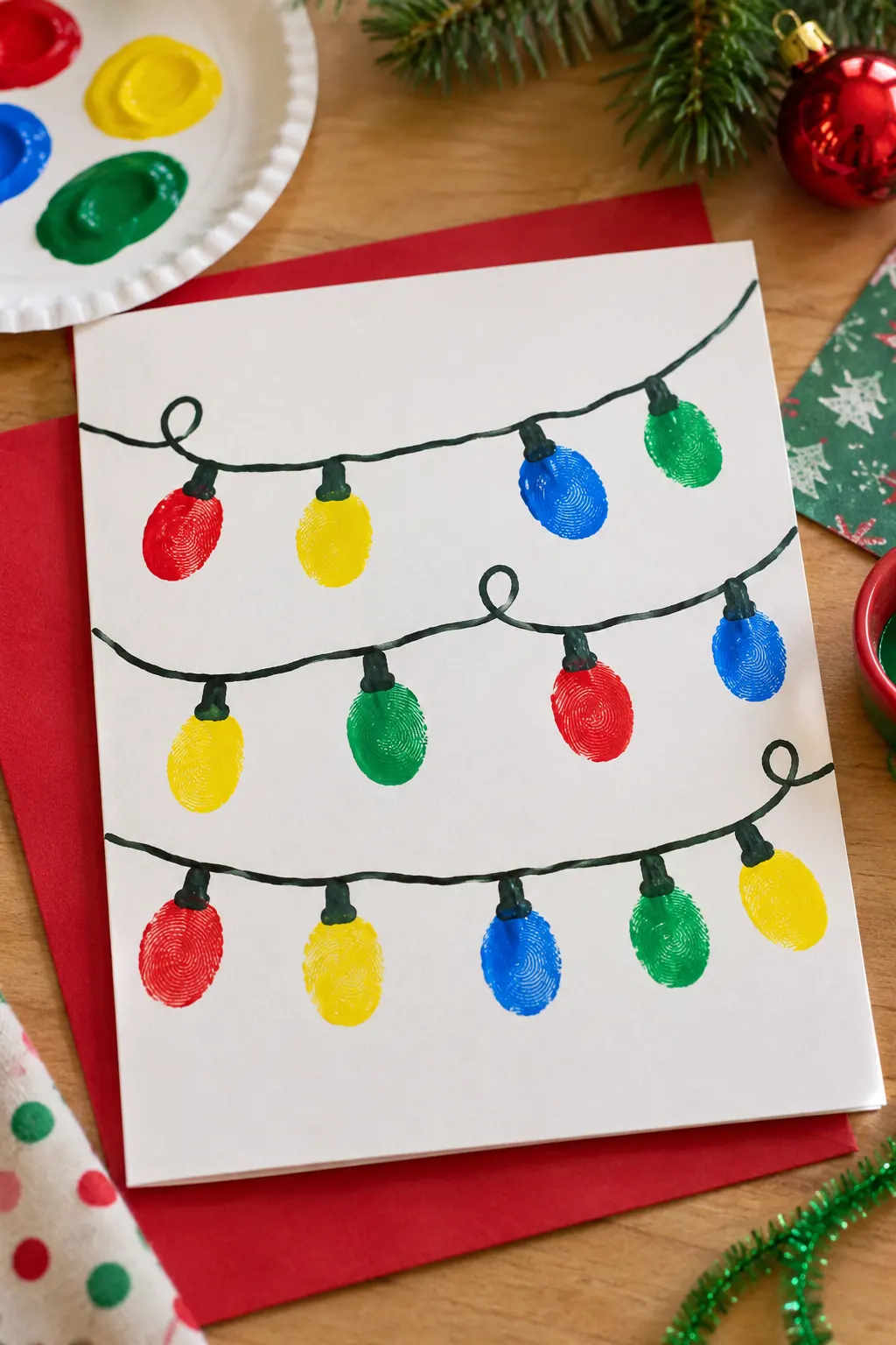 Fingerprint Light Card Christmas crafts for preschoolers