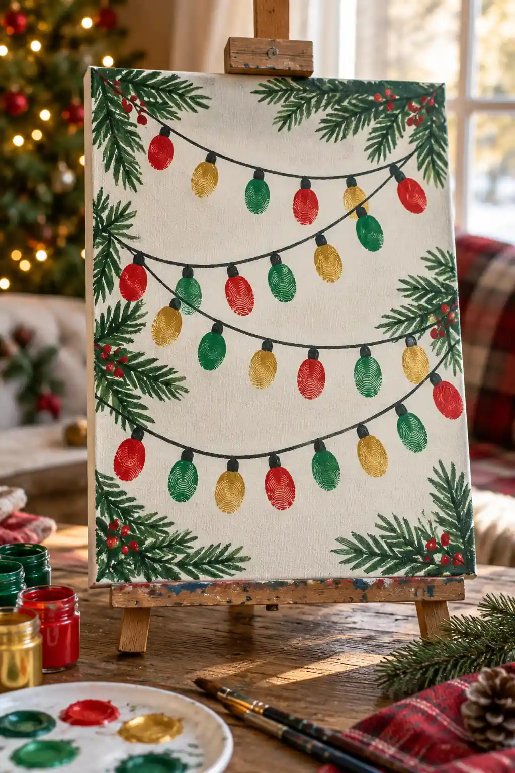 Fingerprint Lights Christmas canvas ideas