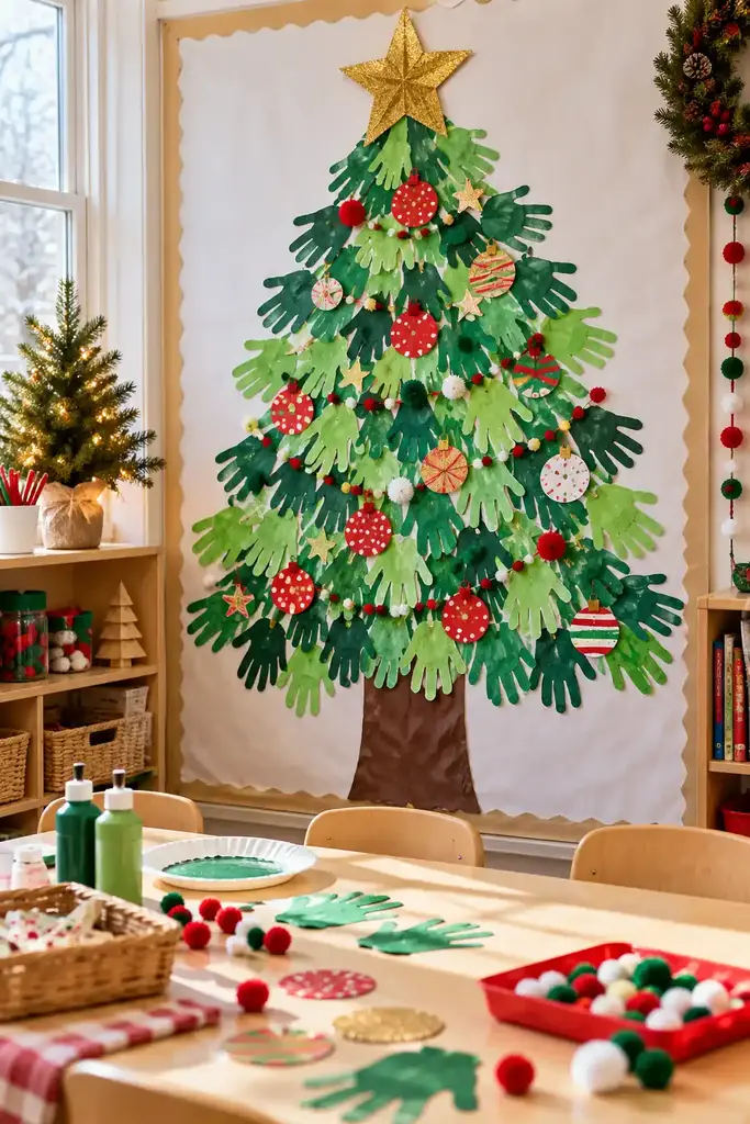 Handprint tree mural