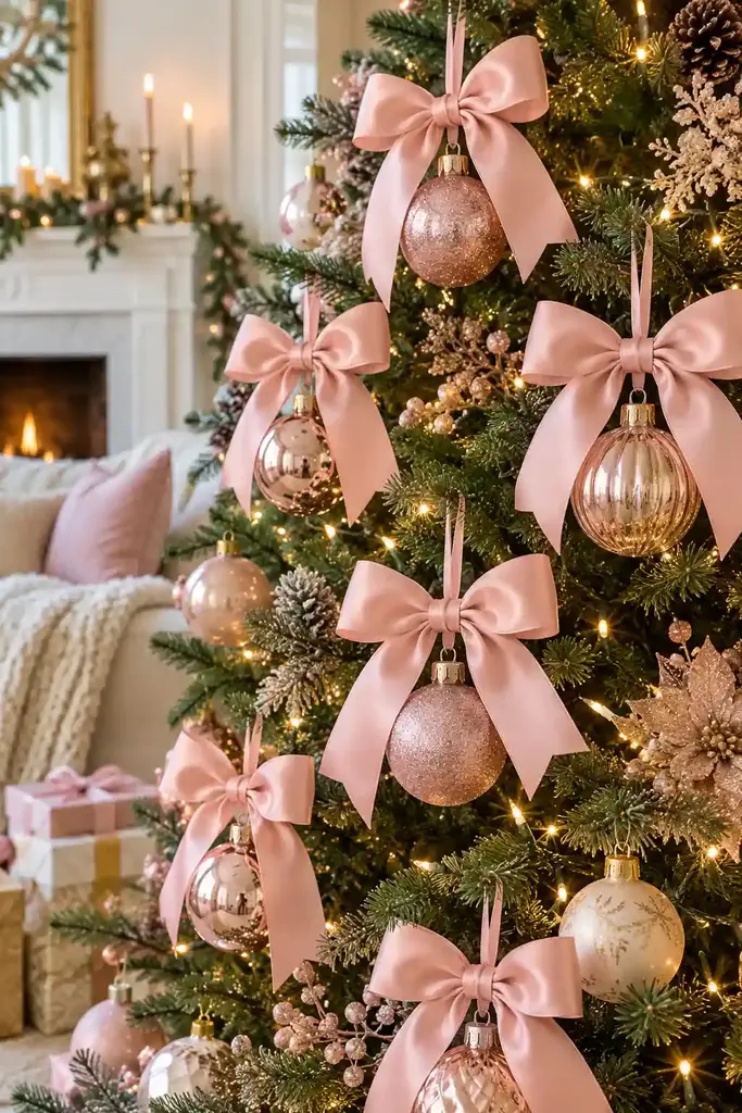 Pink satin ornament bows