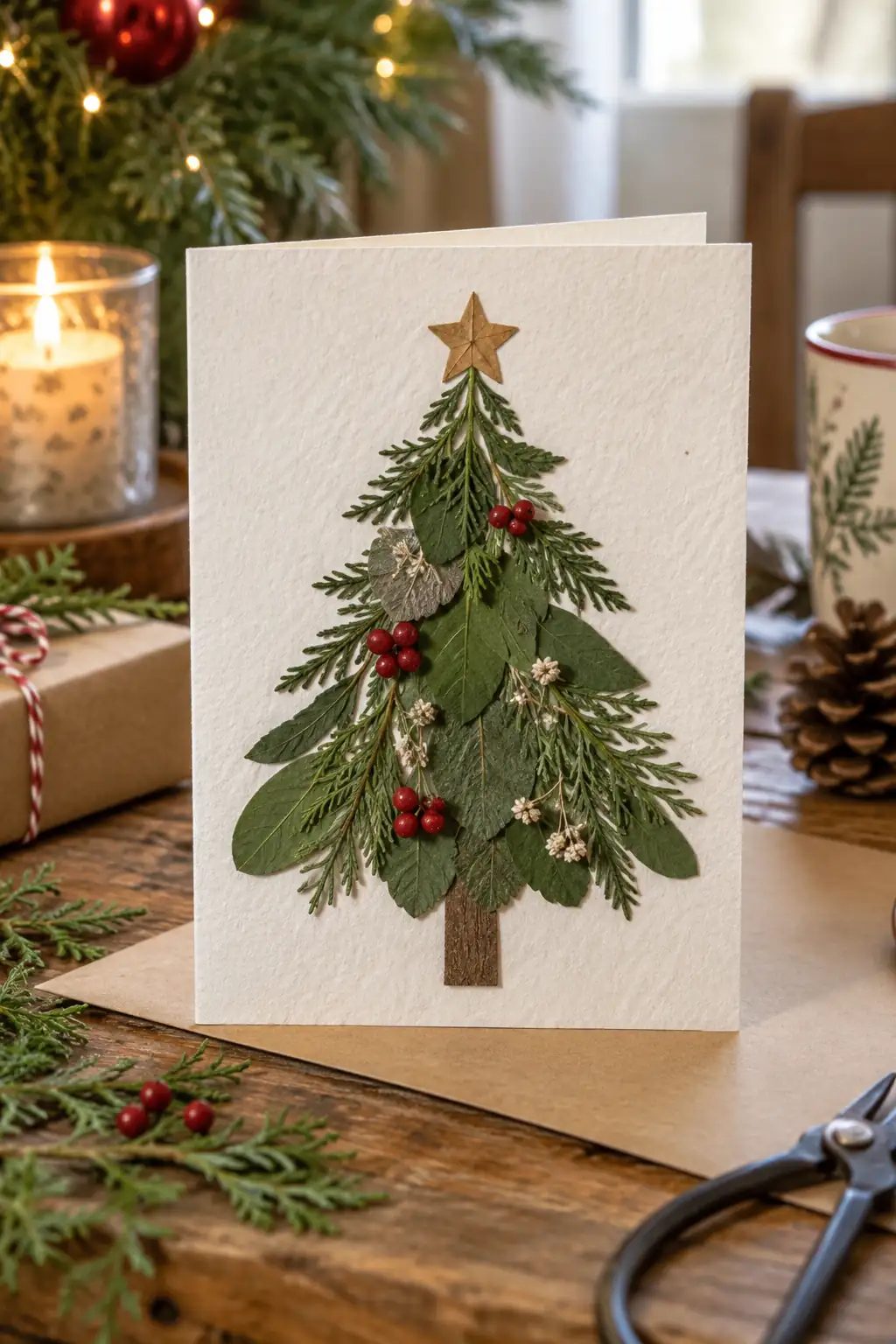 Pressed Leaf Christmas Card Christmas craft ideas