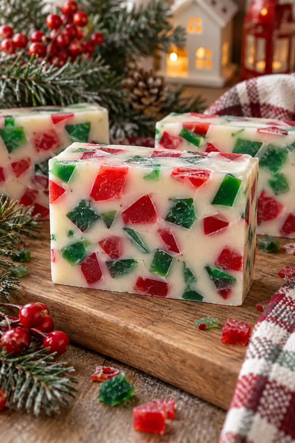 Red and Green Confetti Bar Christmas soap ideas
