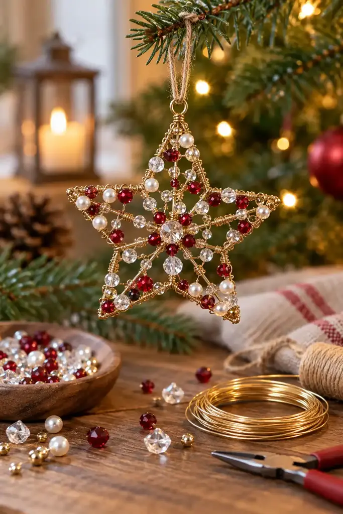 Beaded wire star ornament
