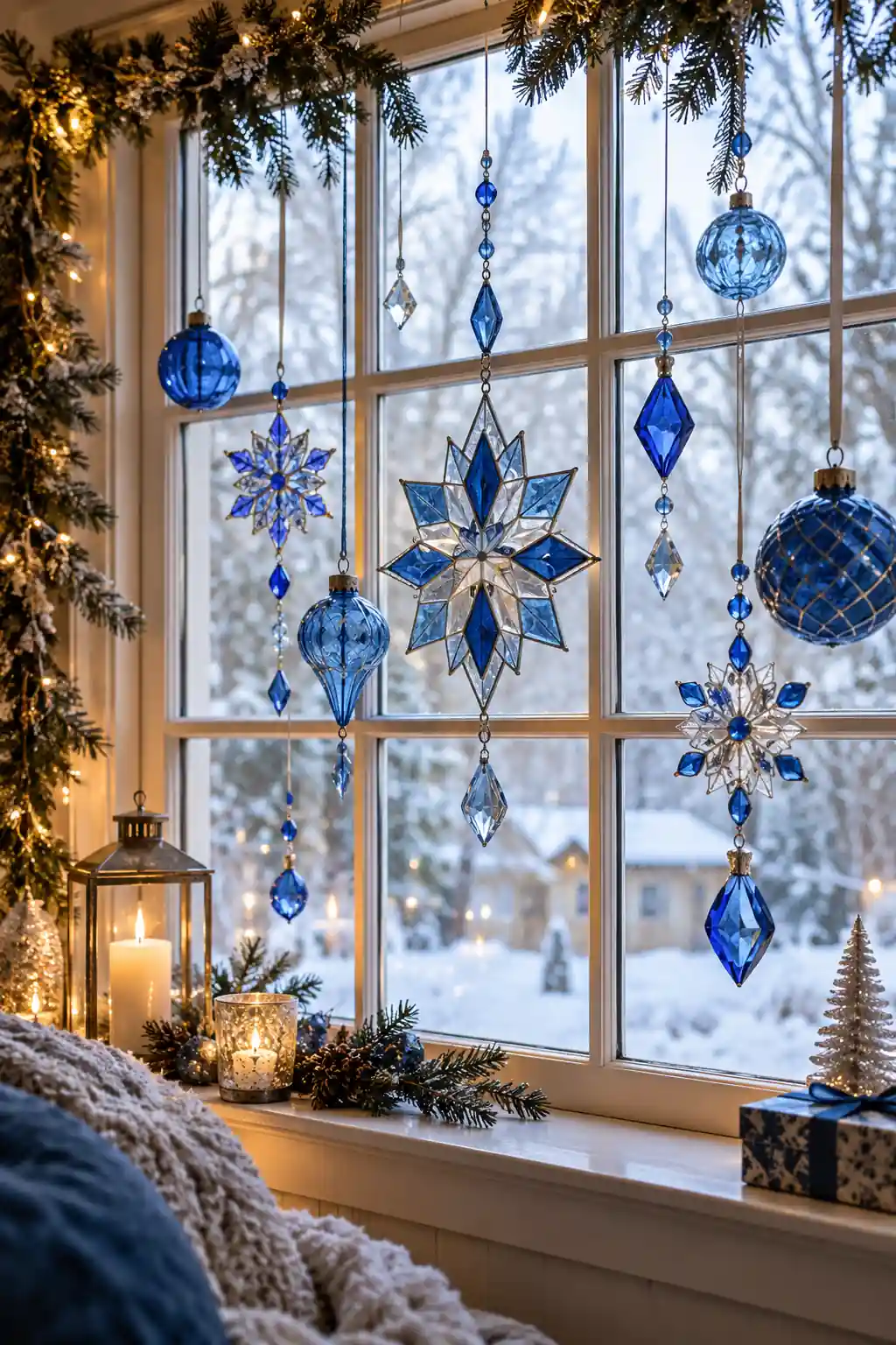 Blue Glass Window Display blue Christmas decoration ideas