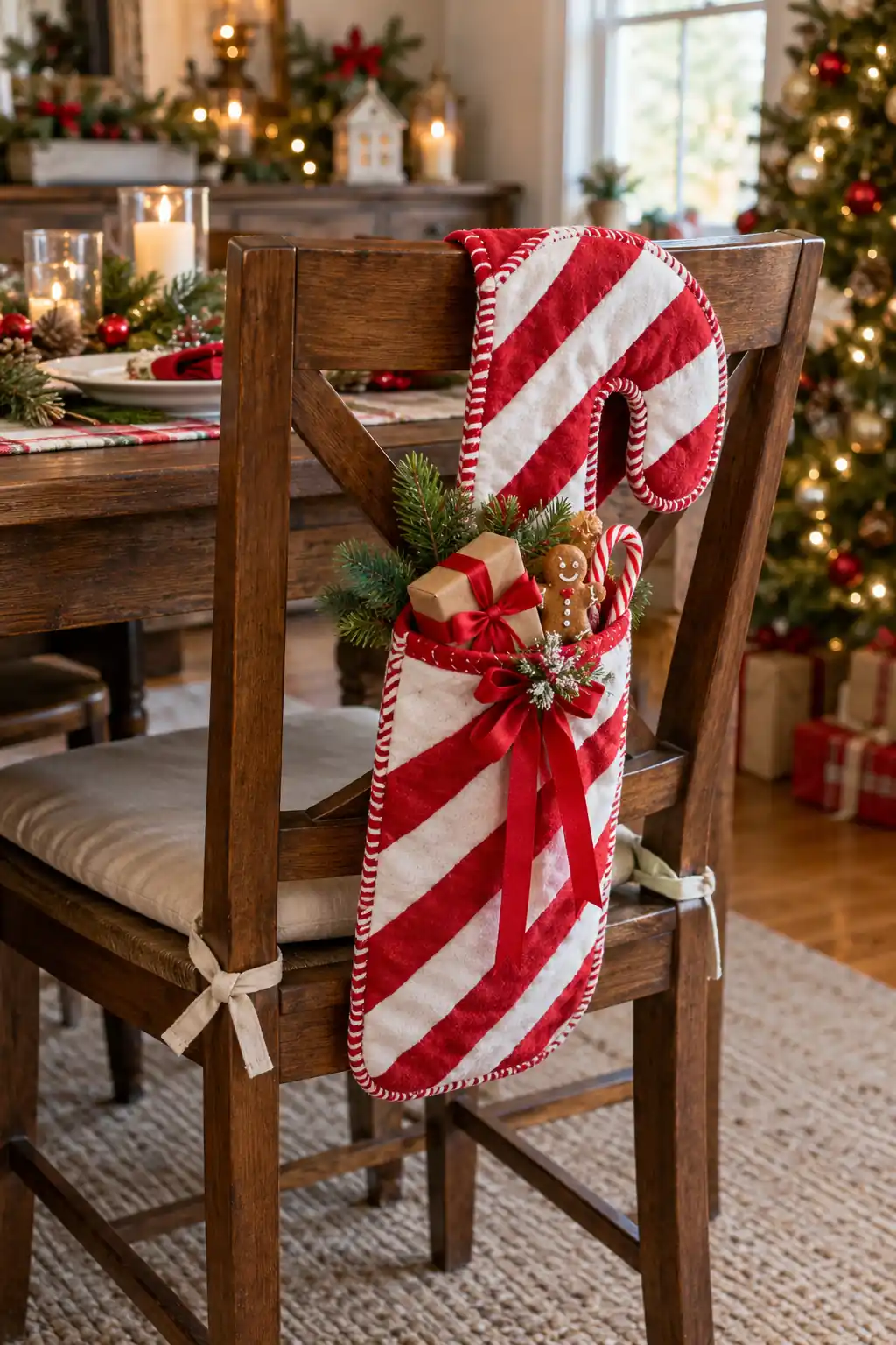 Candy Cane Chair Pocket Christmas chair decoration ideas