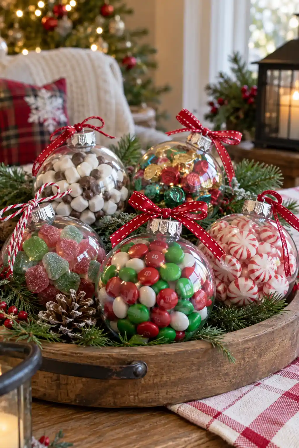 Candy Filled Baubles Christmas candy decoration ideas