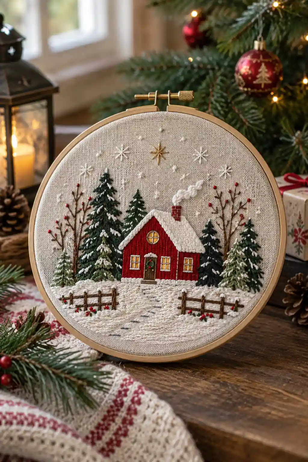 Embroidered Hoop Scene fabric Christmas crafts ideas