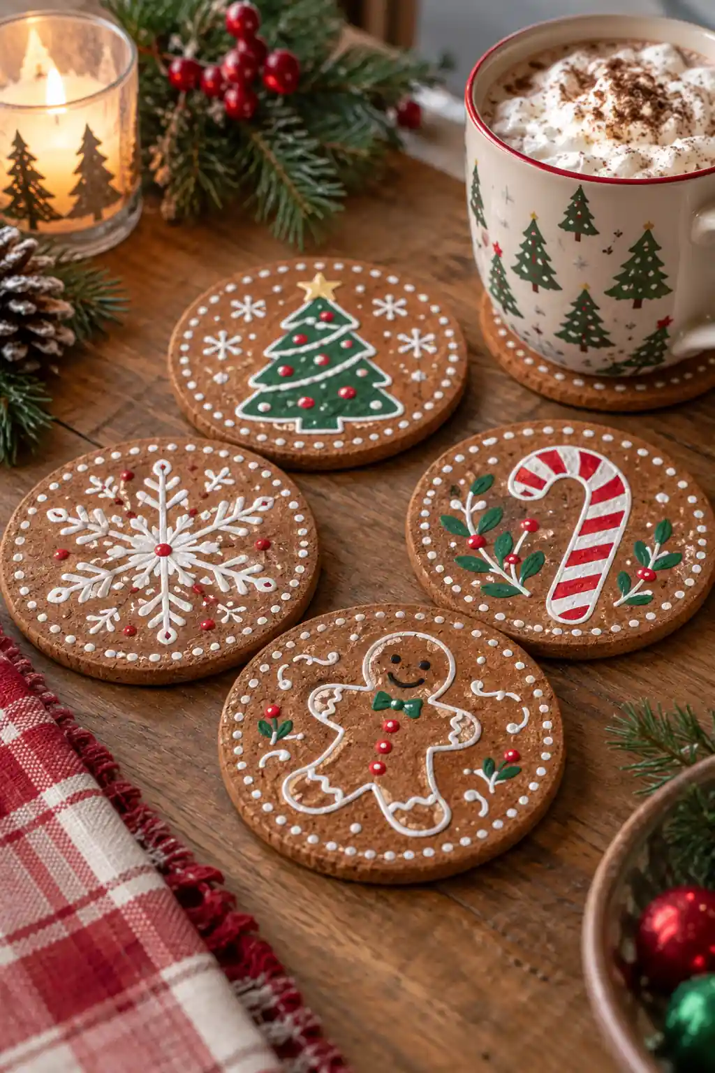 Painted Gingerbread Christmas coaster ideas