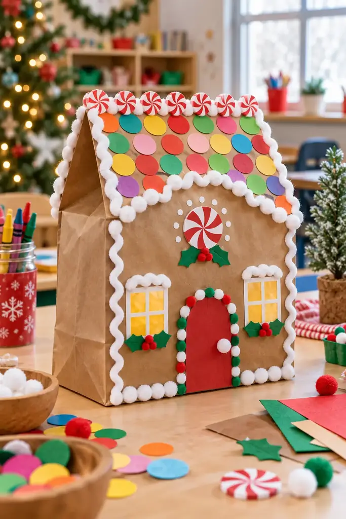 Paper bag gingerbread house craft