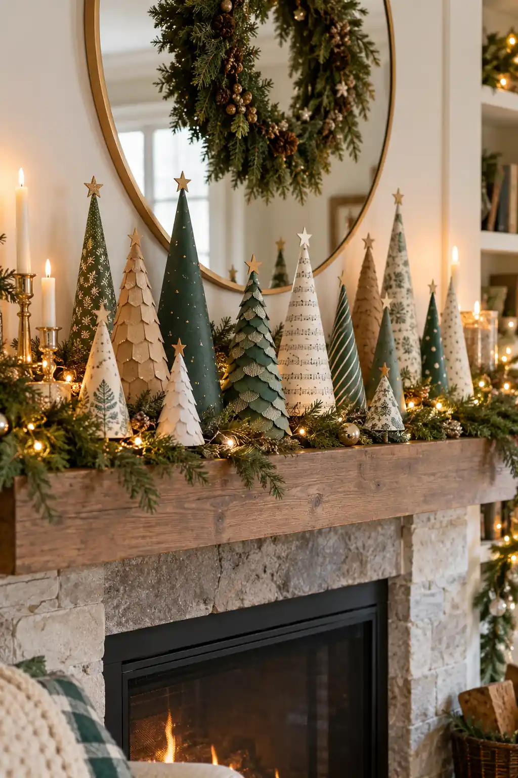 Paper Cone Mantel Forest DIY Christmas decor ideas