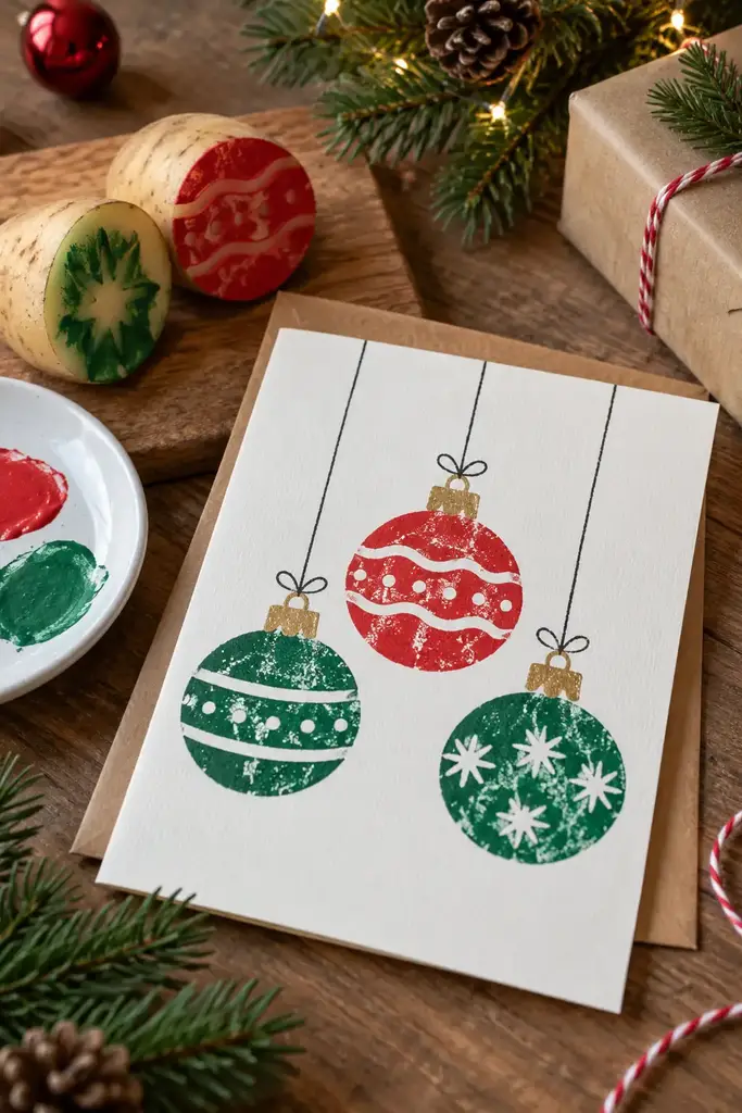 Potato stamp bauble card