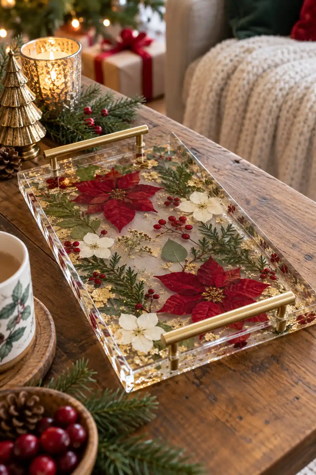 Pressed Flower Resin Tray Christmas crafts for adults