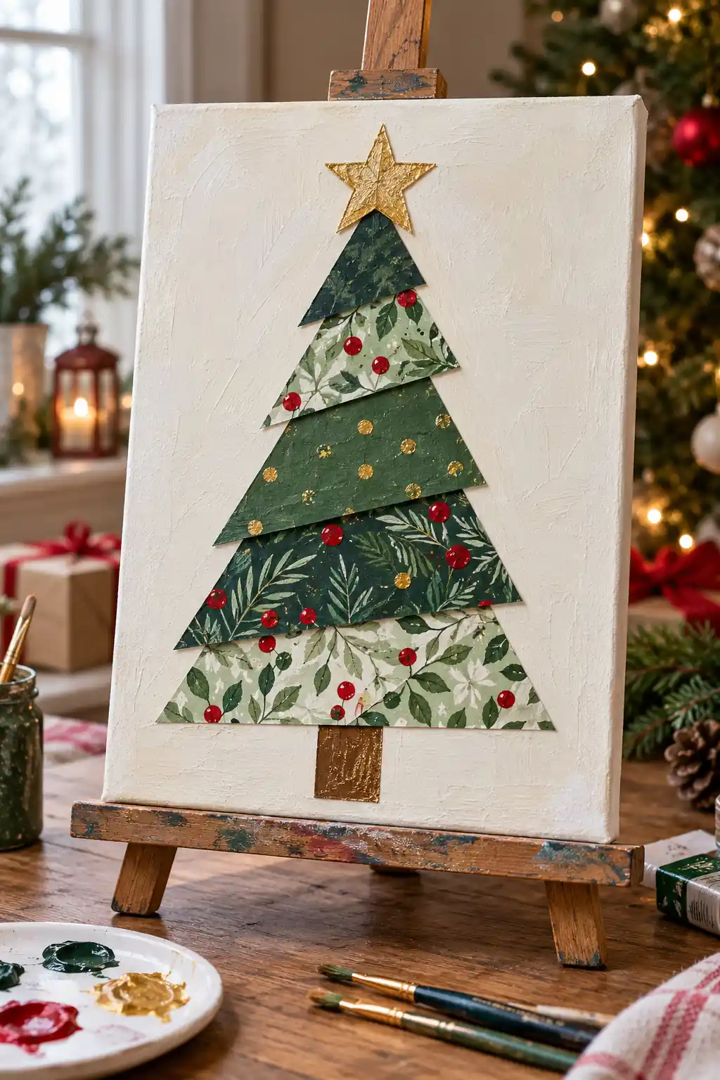 Geometric Paper Tree Christmas canvas ideas