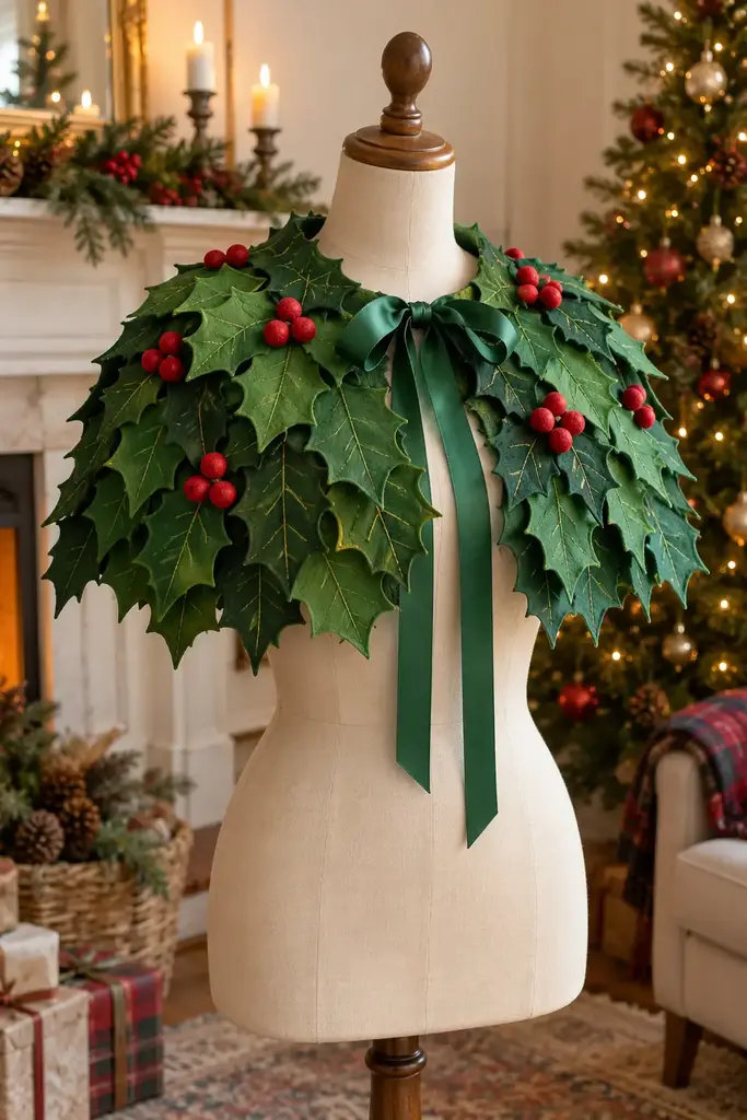 Holly leaf shoulder cape costume