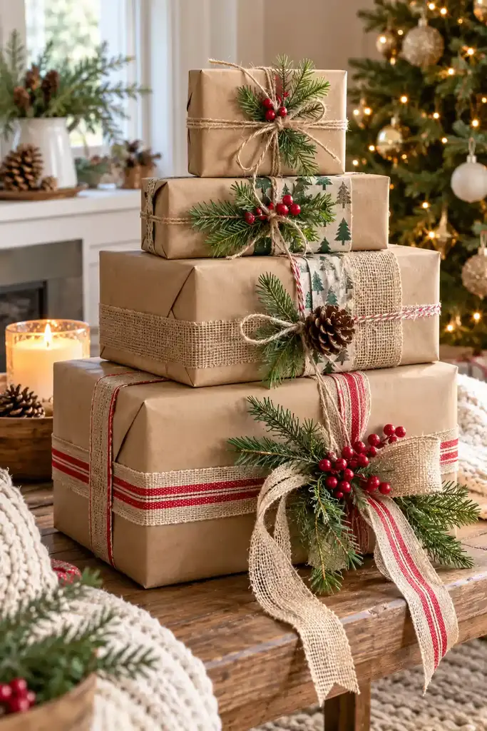 Kraft paper gift stack collage