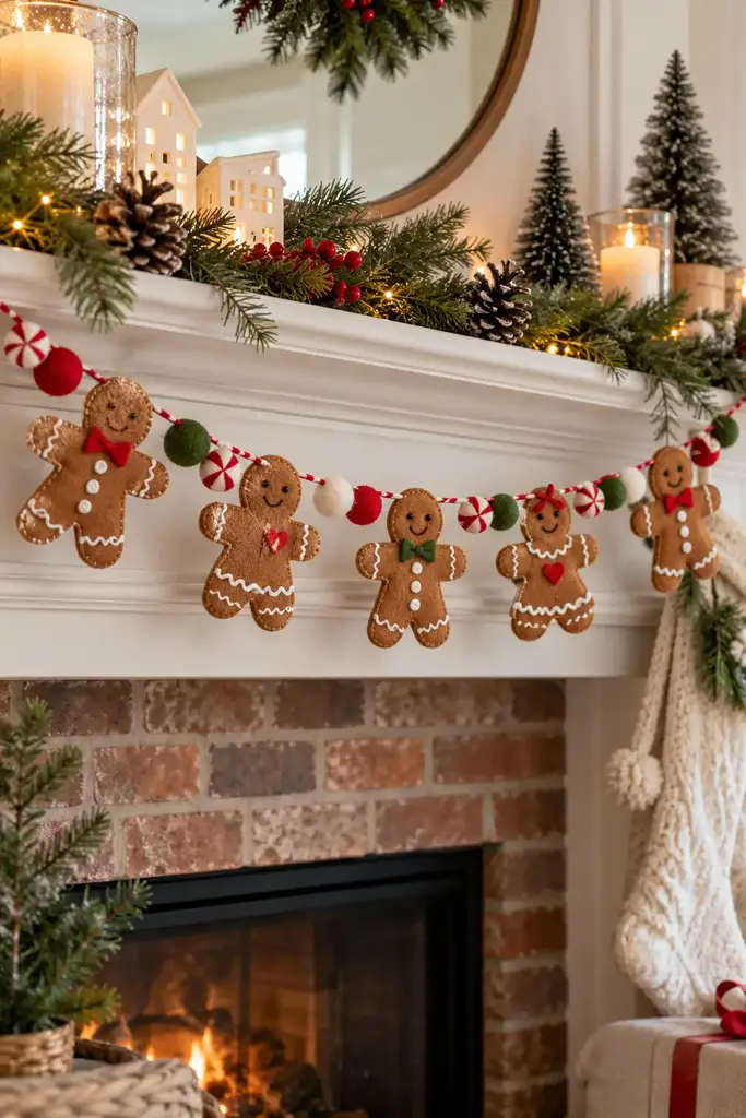 Mini gingerbread felt garland