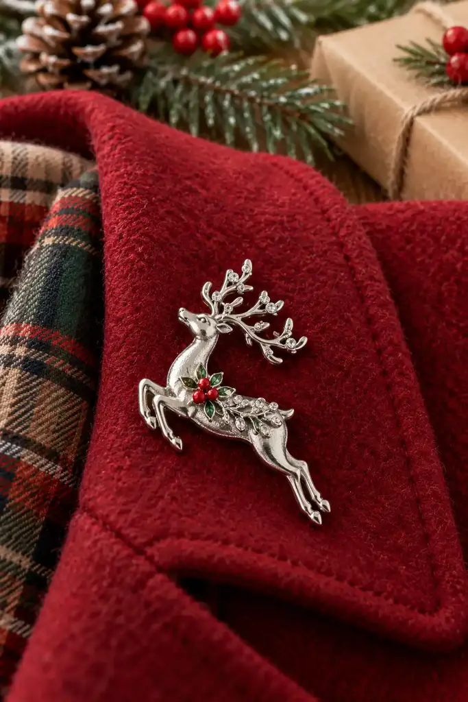 Silver reindeer lapel pin