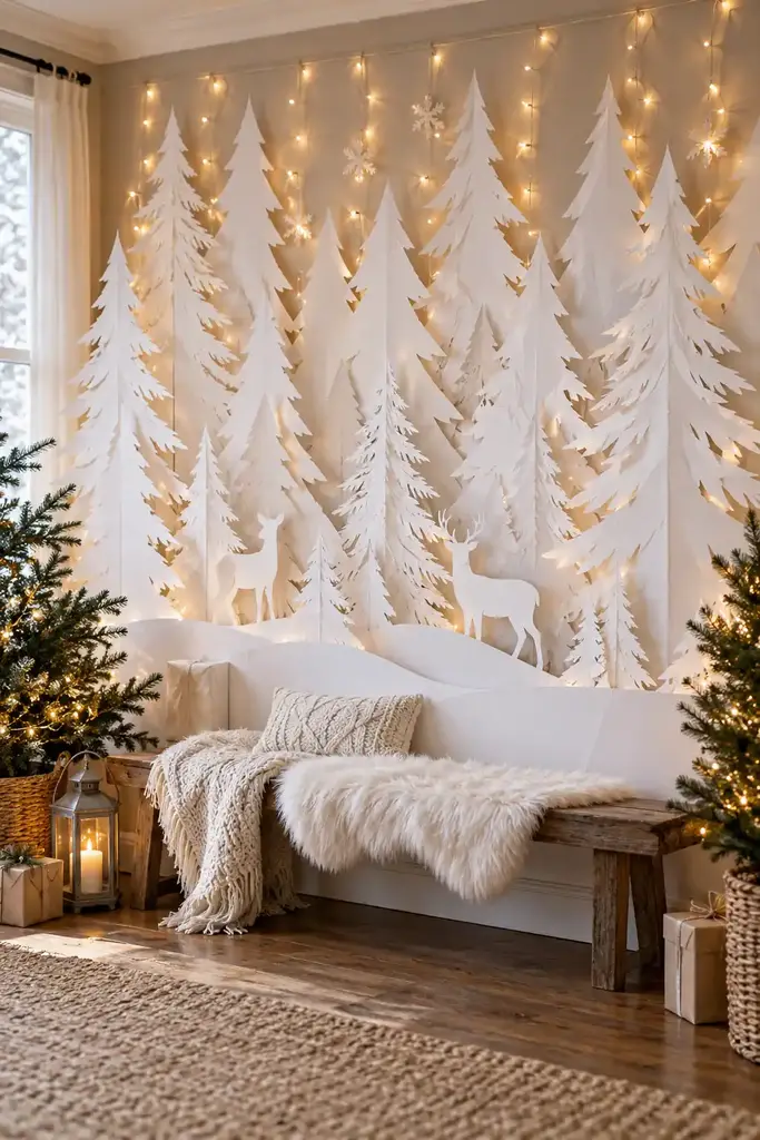 White paper winter forest backdrop