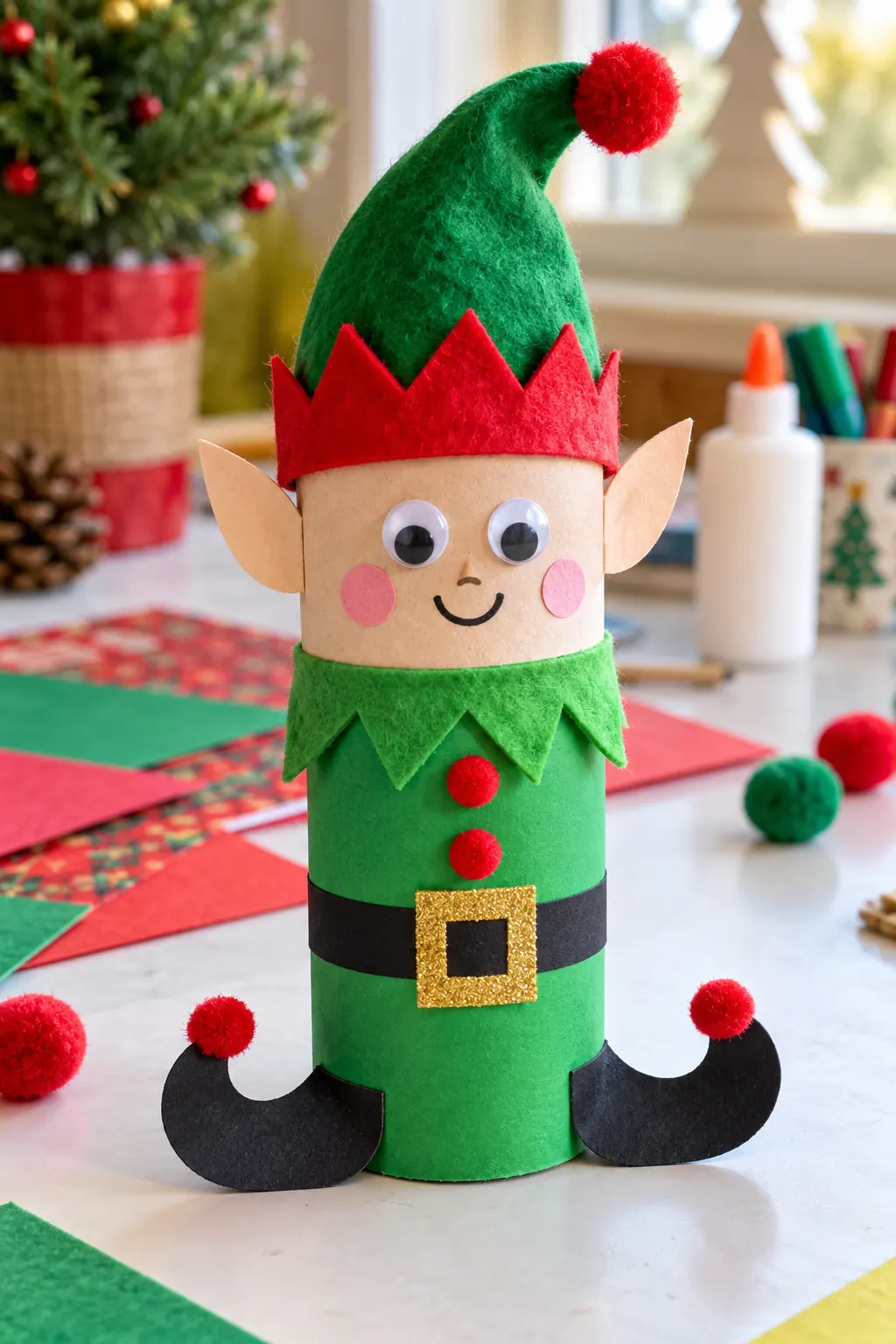 Cardboard Roll Elf Christmas crafts for preschoolers