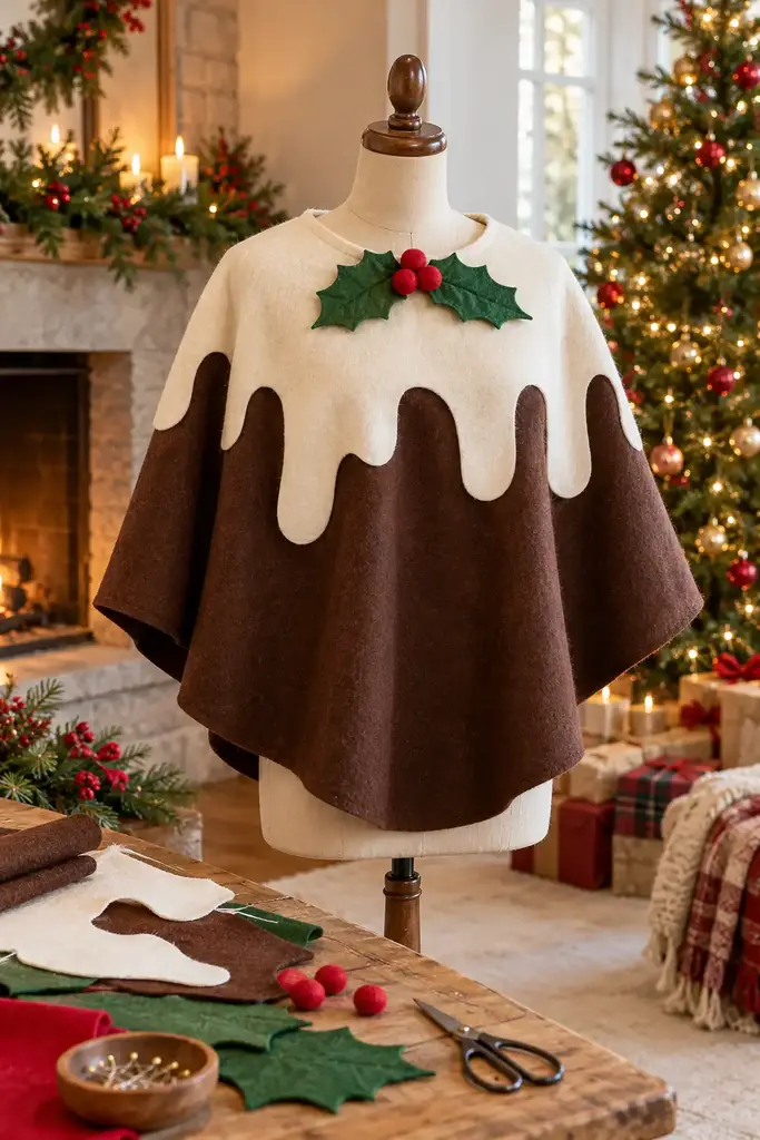Christmas pudding felt poncho costume