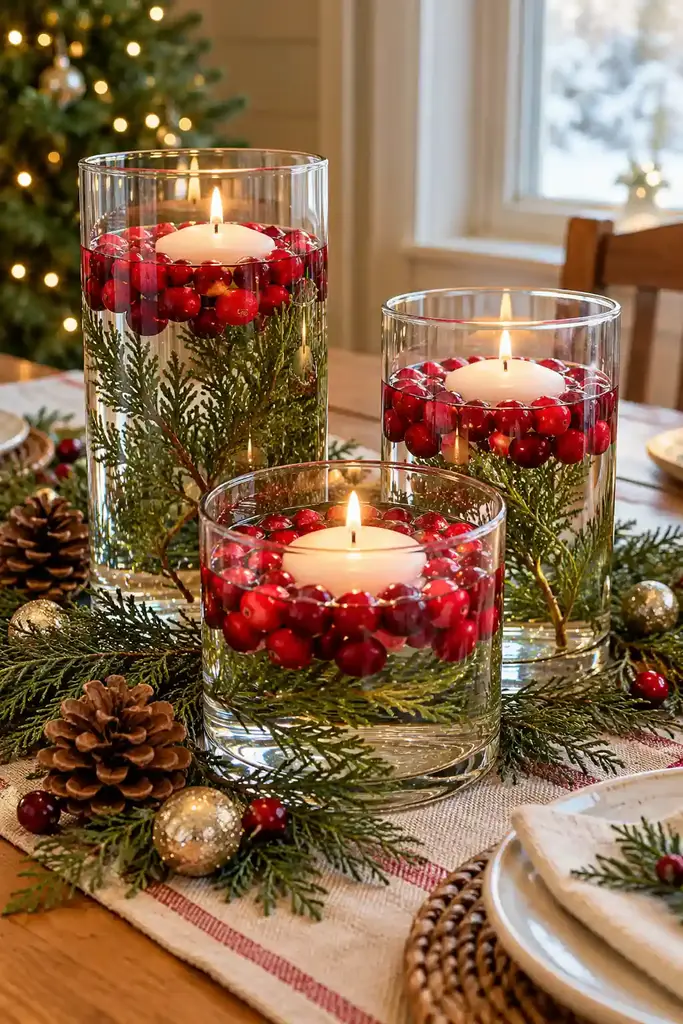 Floating candles with cranberries