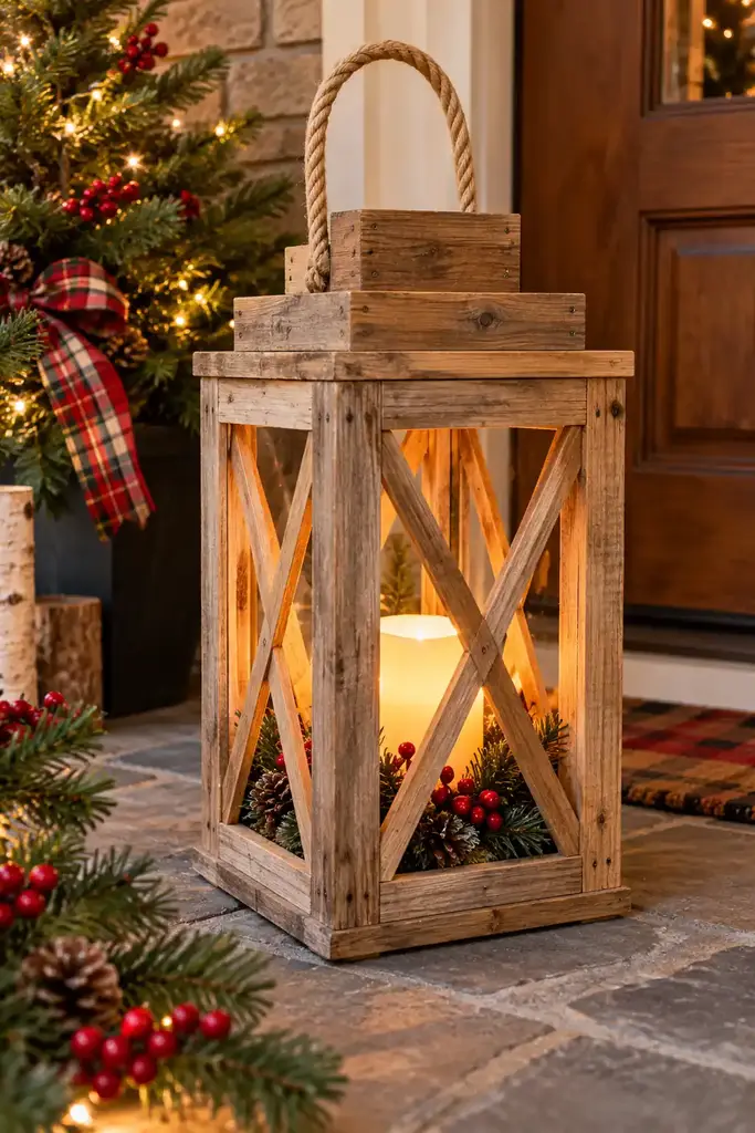 Pallet lantern with LED candle
