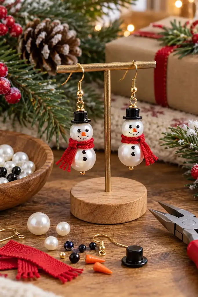 Pearl snowman earrings