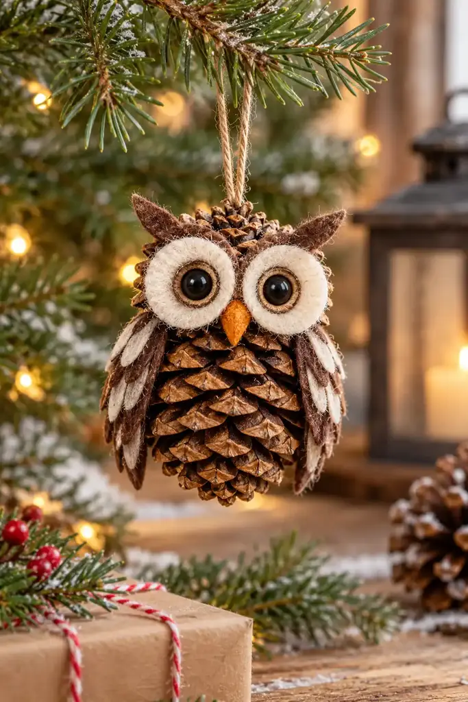 Pinecone owl Christmas ornament