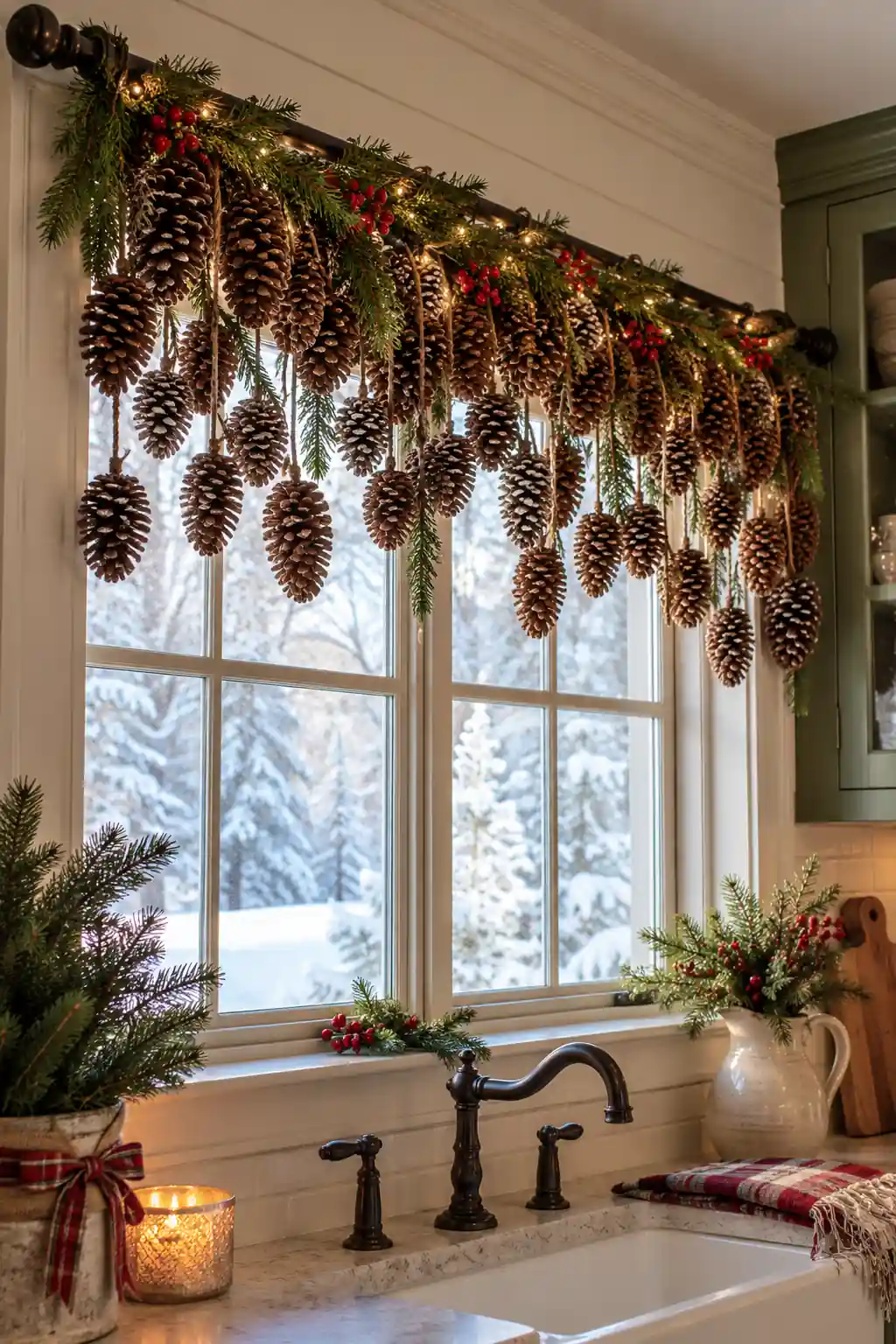 Pinecone Window Valance DIY Christmas decor ideas