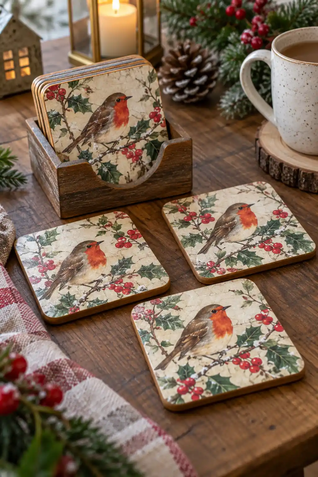 Robin Coaster Set decoupage Christmas ideas