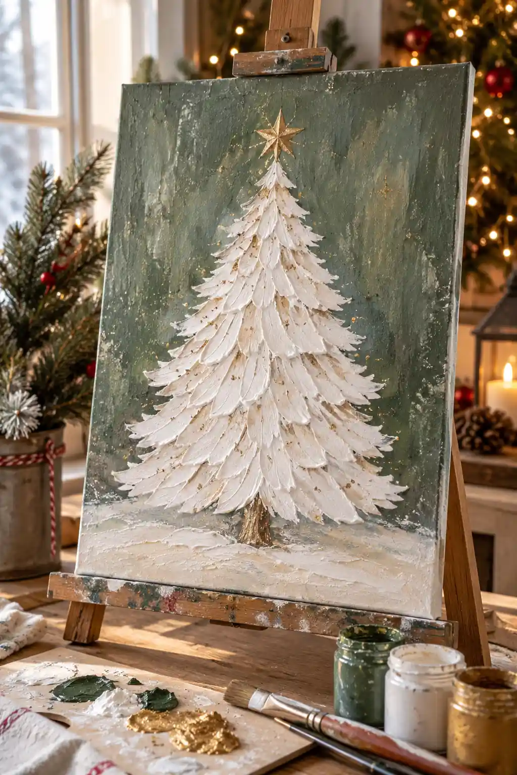 Textured White Tree Christmas canvas ideas
