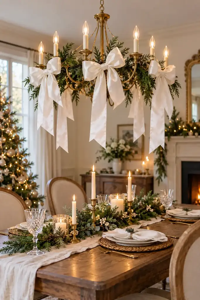 White silk chandelier bows