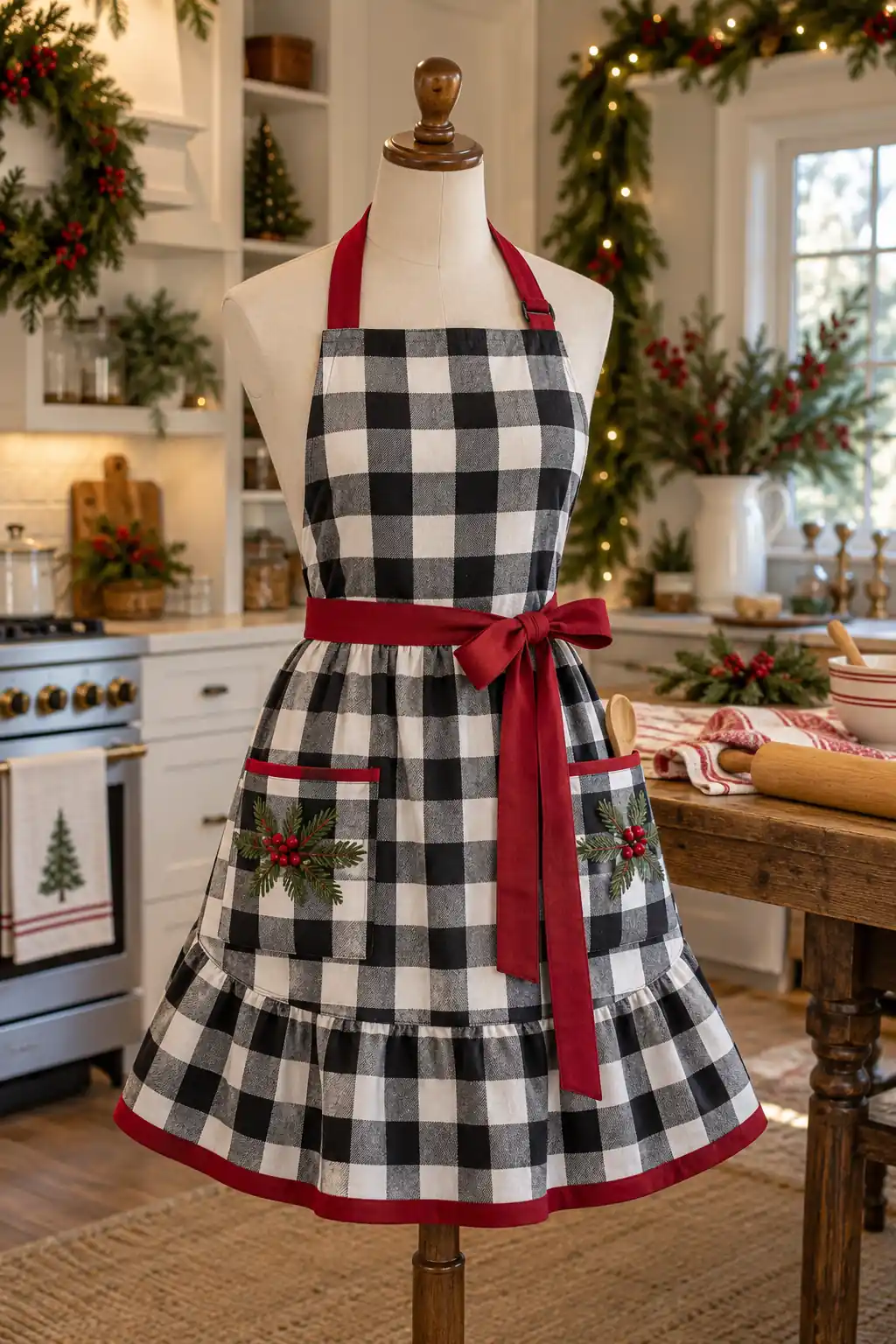 Black and White Buffalo Check Christmas apron ideas