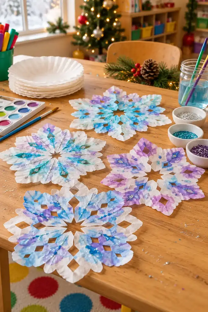 Coffee filter snowflakes