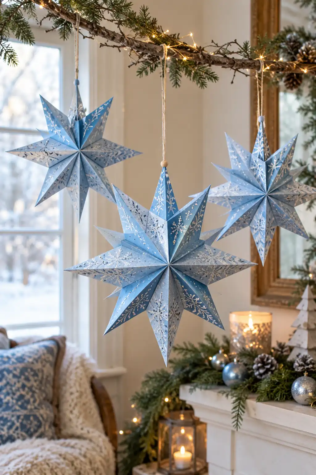 Icy Blue Paper Stars blue Christmas decoration ideas
