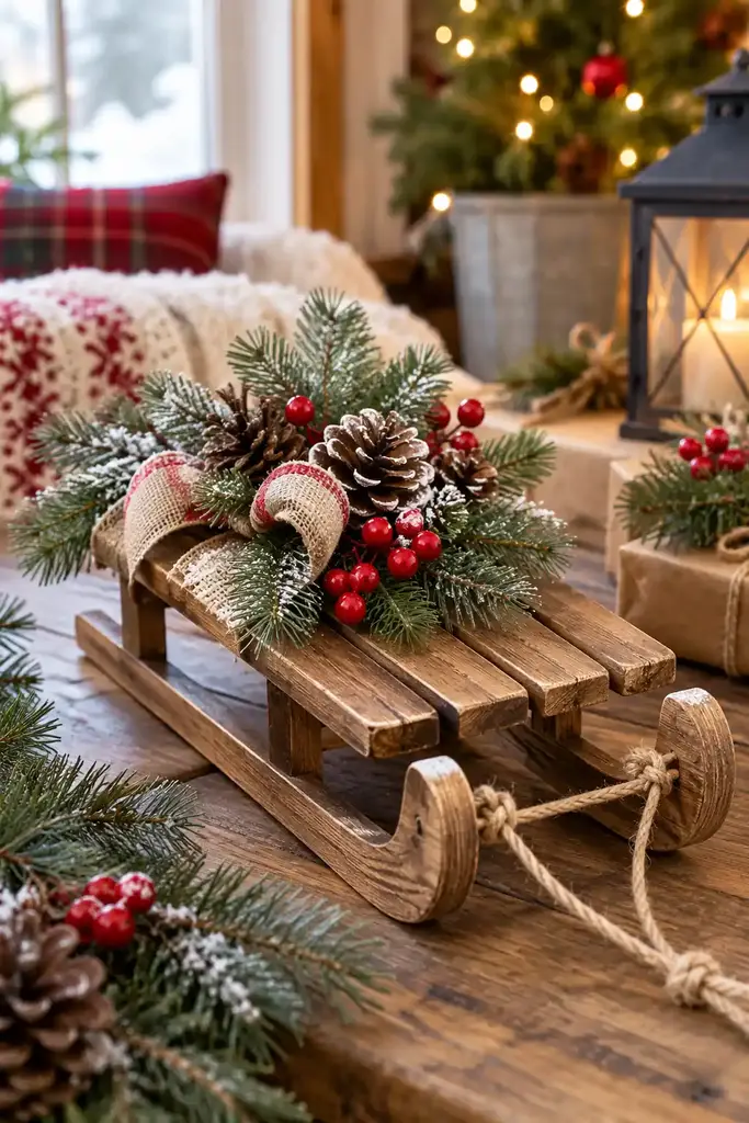 Mini wooden sled decoration