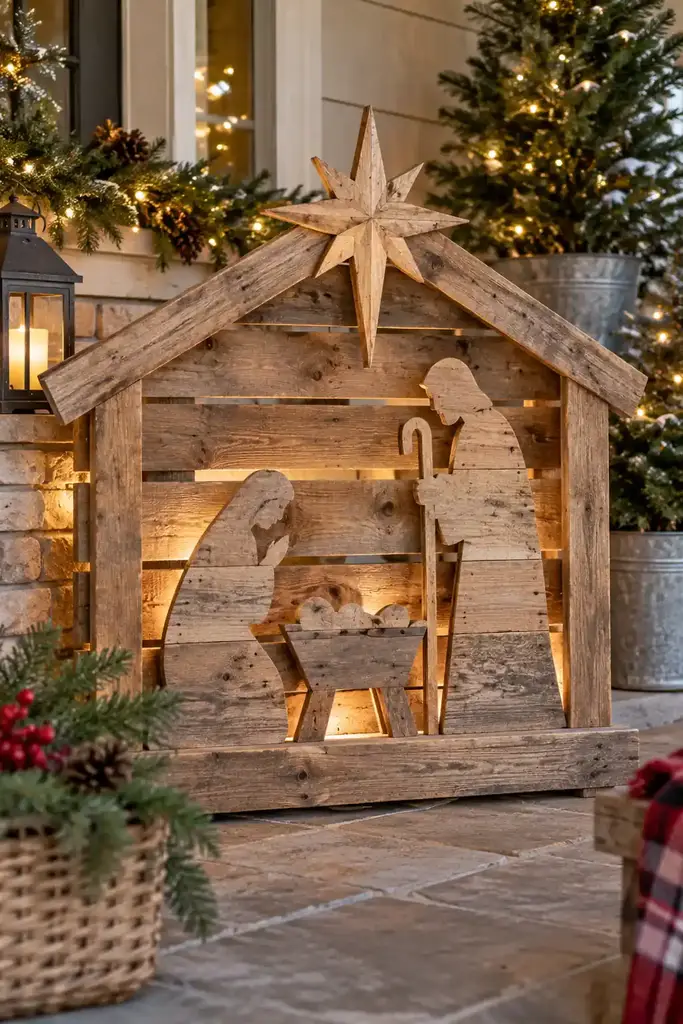 Pallet wood nativity silhouette