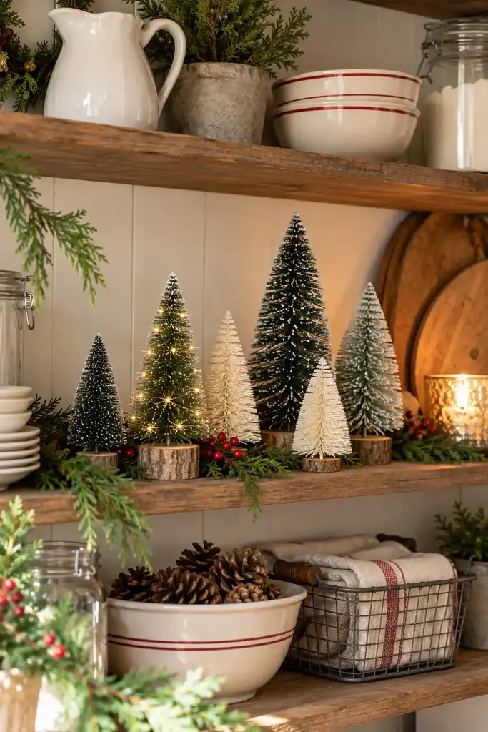 Pantry shelf bottle brush trees