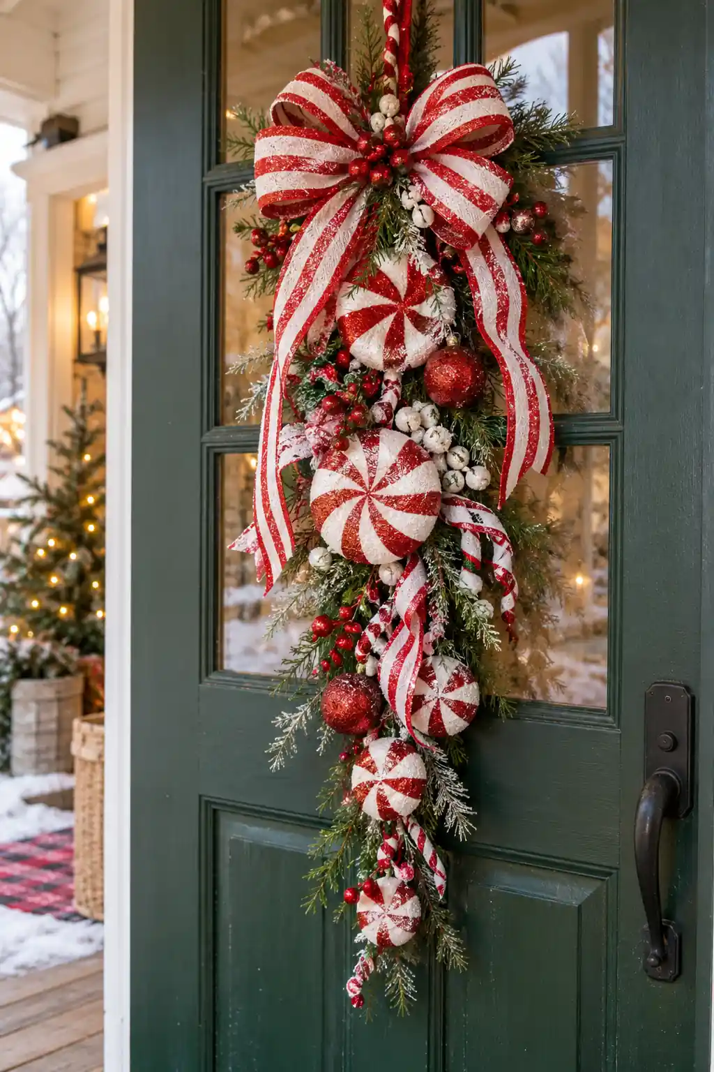 Striped Candy Door Swag Christmas candy decoration ideas